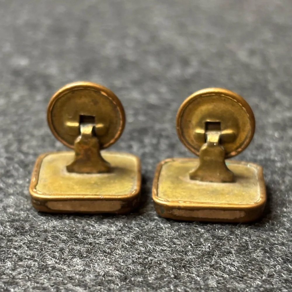 Vintage Gold and Bronze Cufflinks with Mother of Pearl Inlay